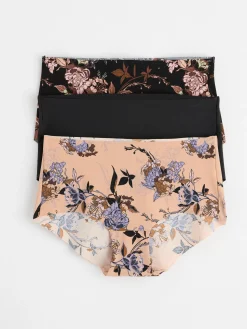 Trosor>Lindex 3-Pack Trosor Med Normalhog Midja Och Blommor Black
