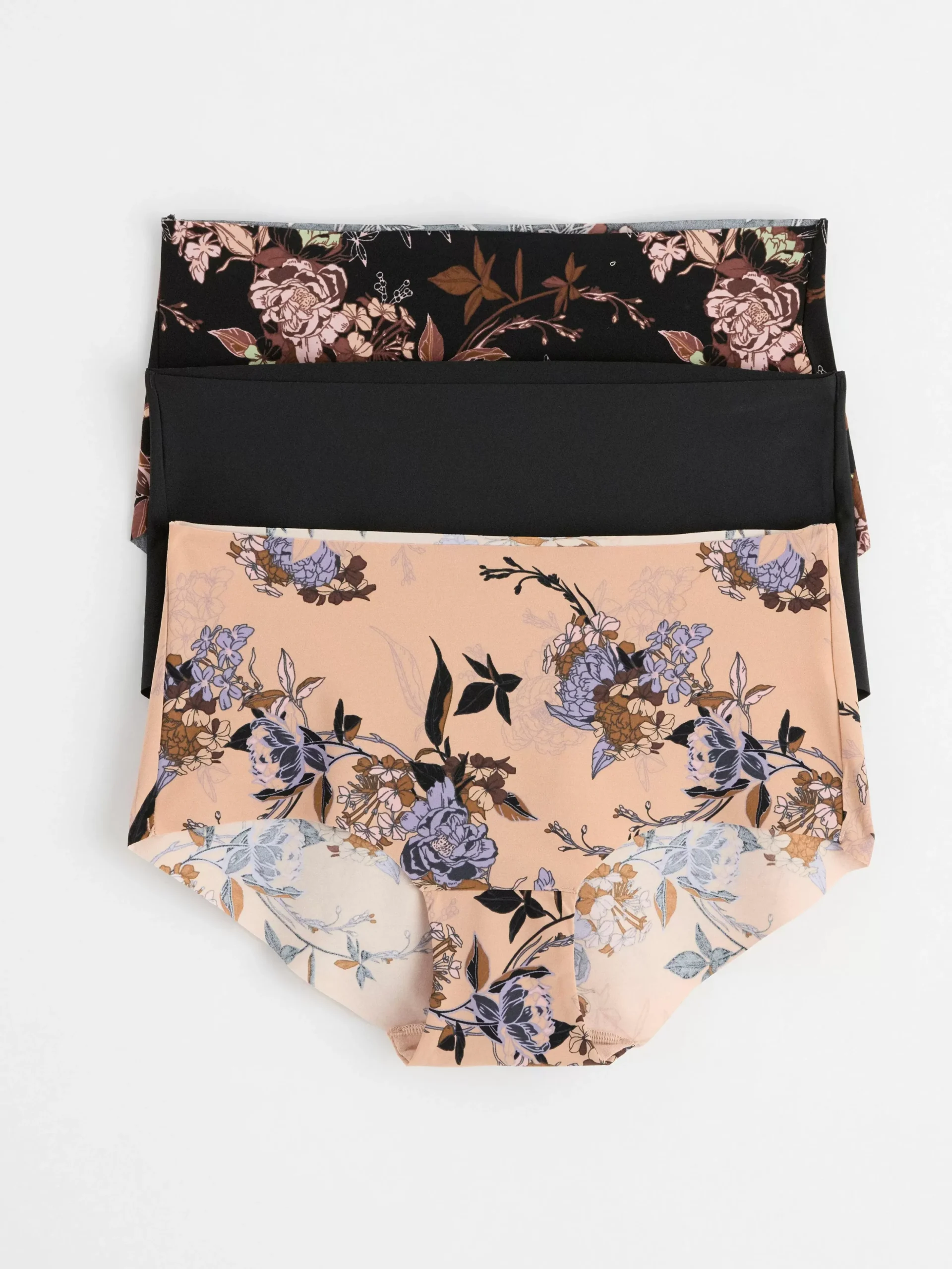 Trosor>Lindex 3-Pack Trosor Med Normalhog Midja Och Blommor Black
