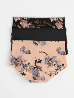 Trosor>Lindex 3-Pack Trosor Med Normalhog Midja Och Blommor Black