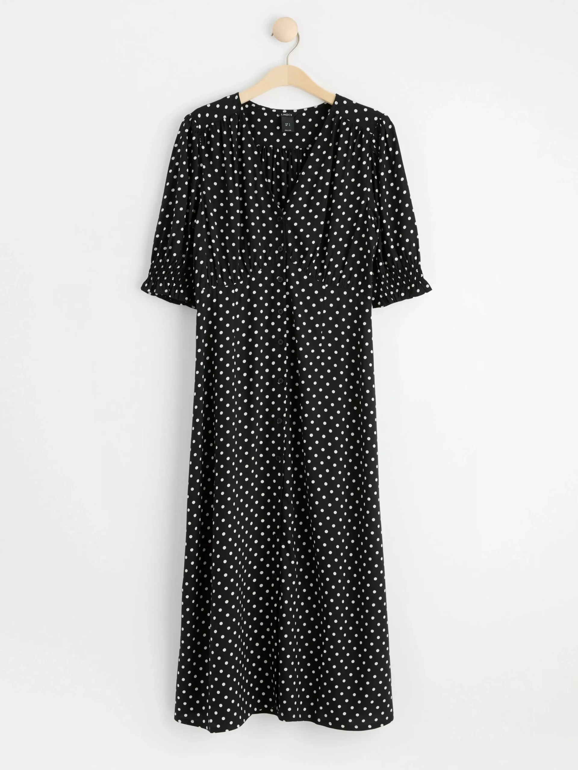Klänningar>Lindex Prickig Midiklanning Med Puffarm Black