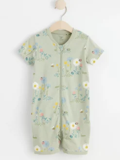 Pyjamas>Lindex Pyjamasromper Med Blommor Dusty Green
