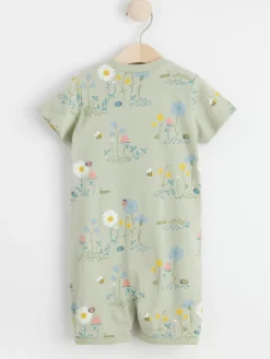 Pyjamas>Lindex Pyjamasromper Med Blommor Dusty Green