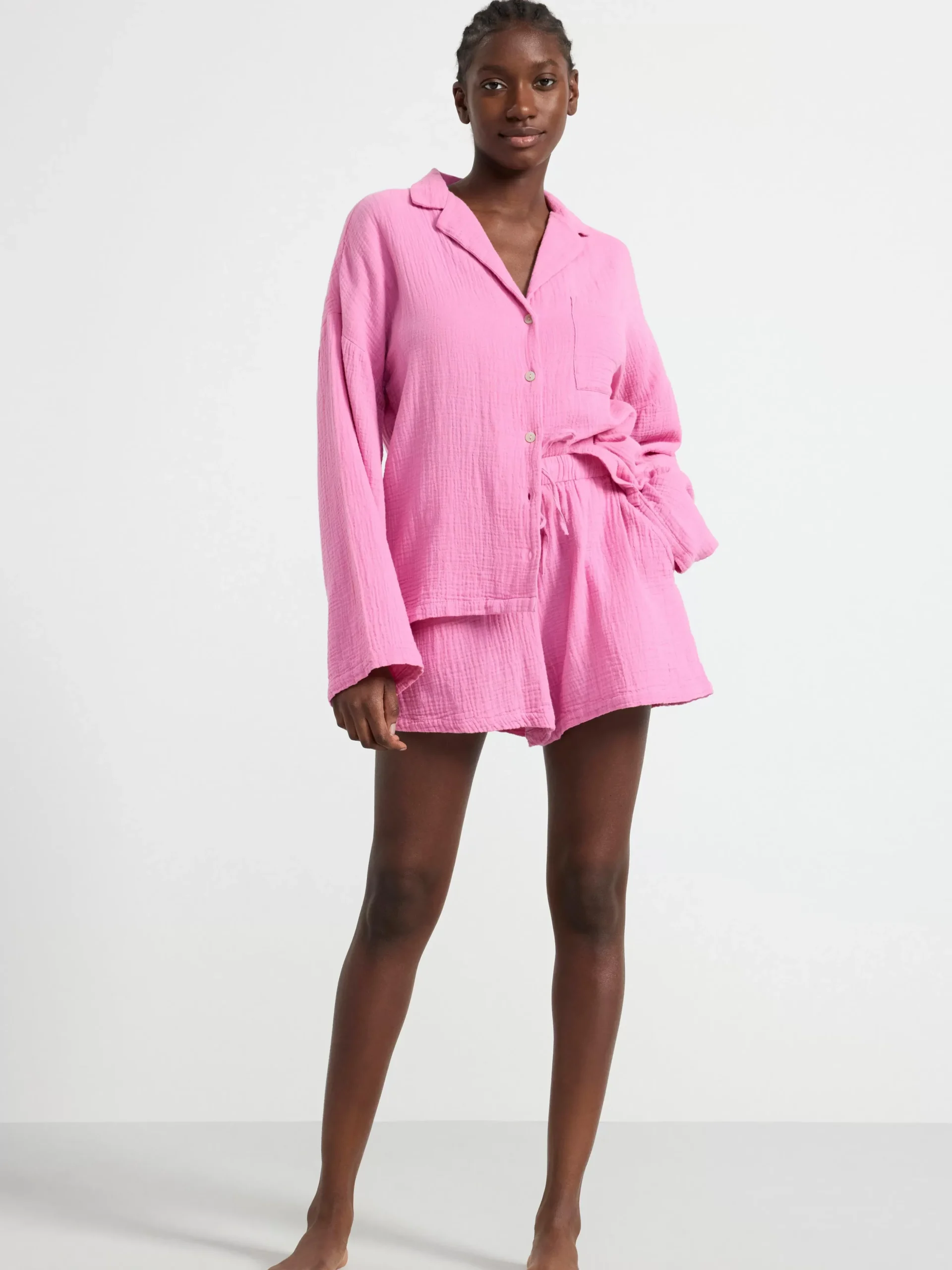 Nattplagg>Lindex Pyjamasset I Bomullsvav Pink