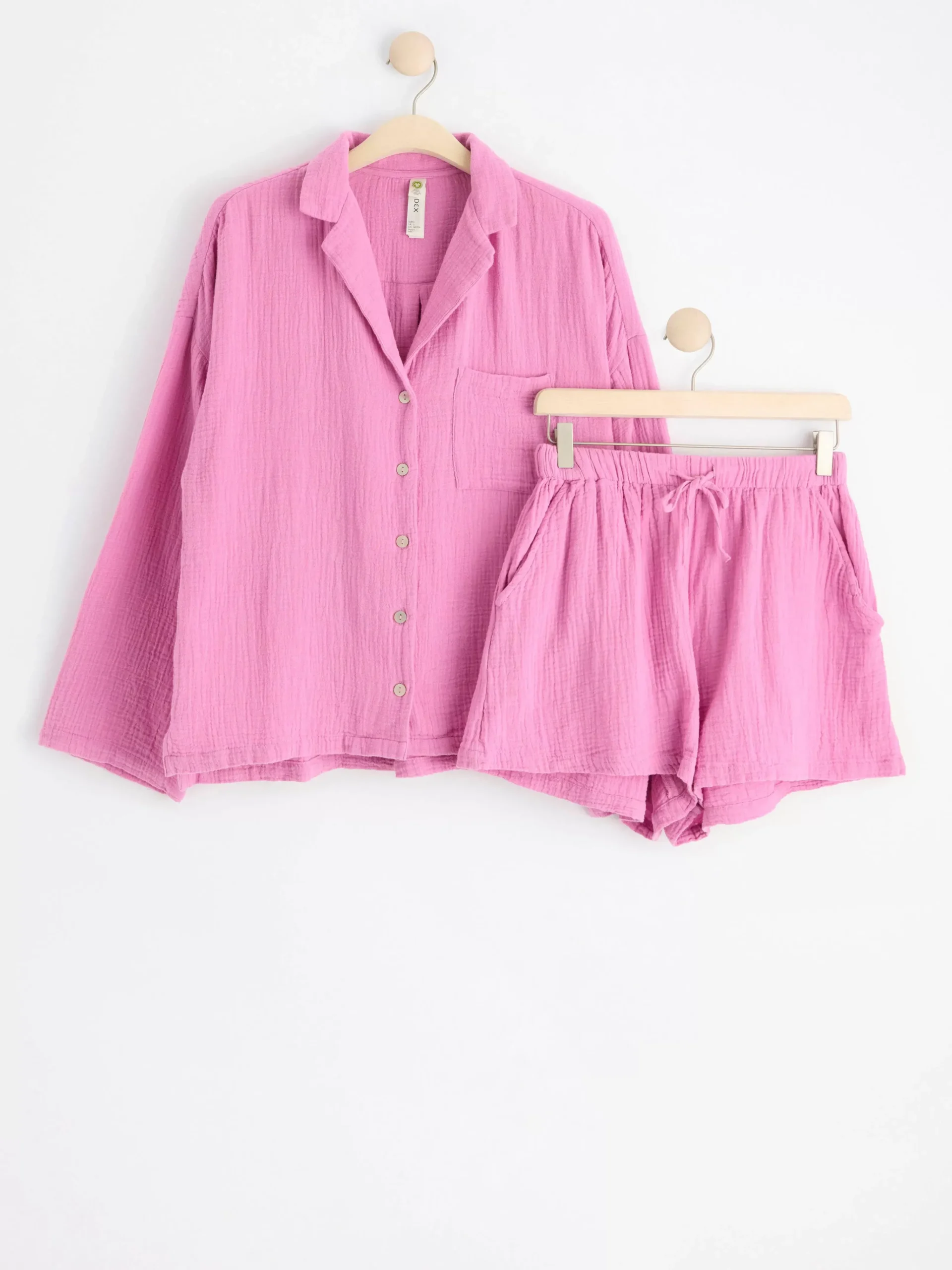 Nattplagg>Lindex Pyjamasset I Bomullsvav Pink