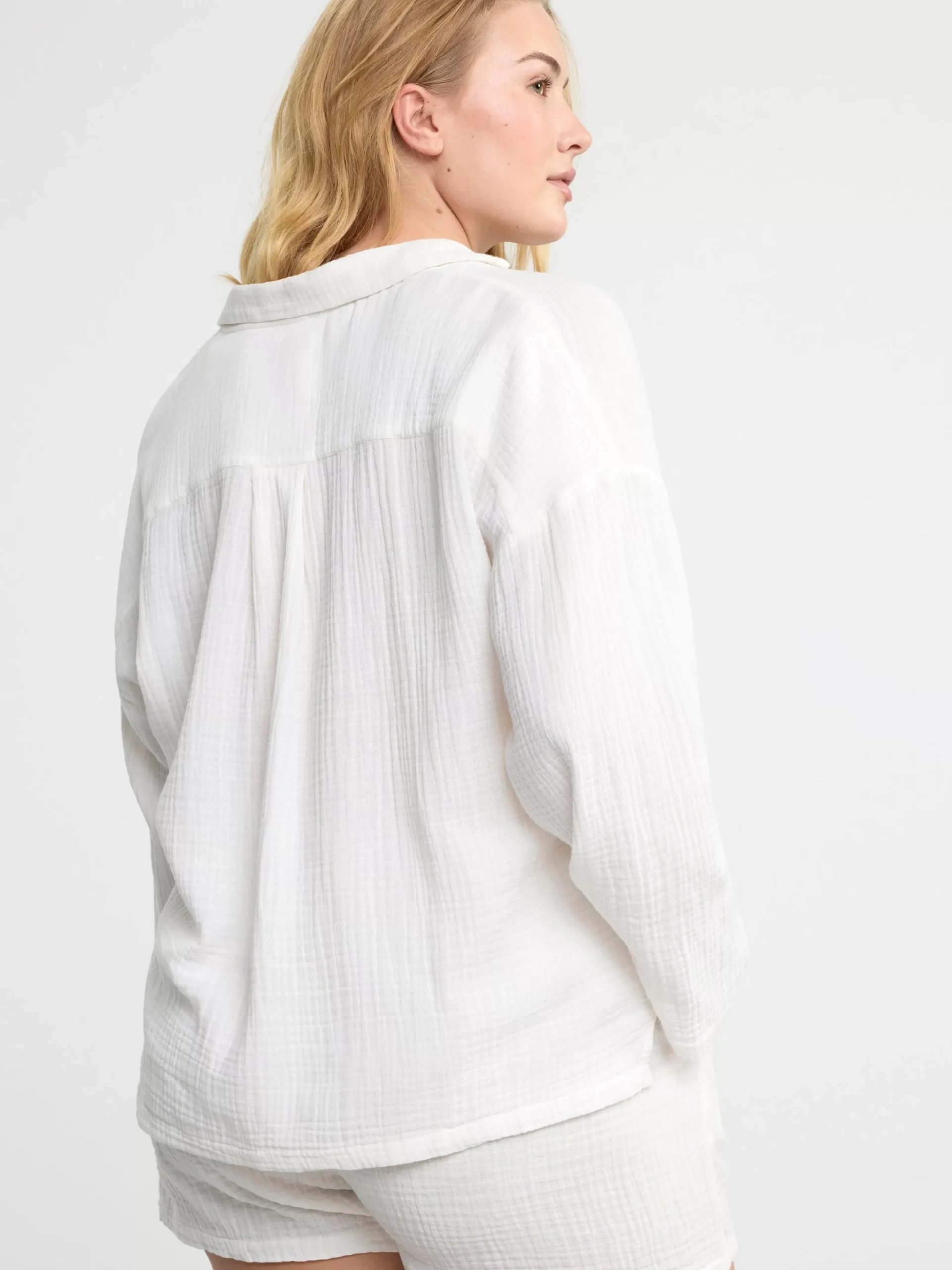 Nattplagg>Lindex Pyjamasset I Bomullsvav Off White