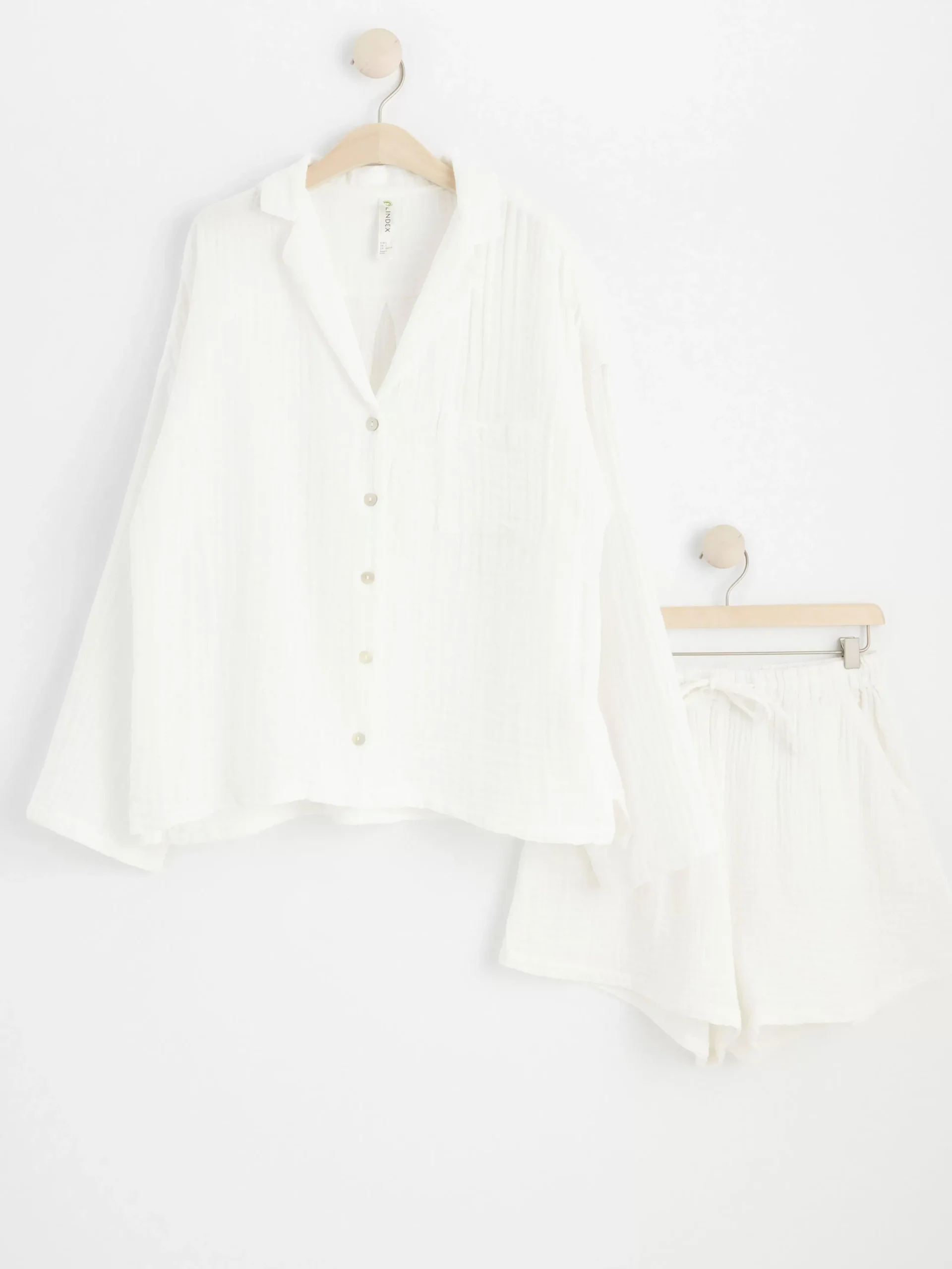Nattplagg>Lindex Pyjamasset I Bomullsvav Off White
