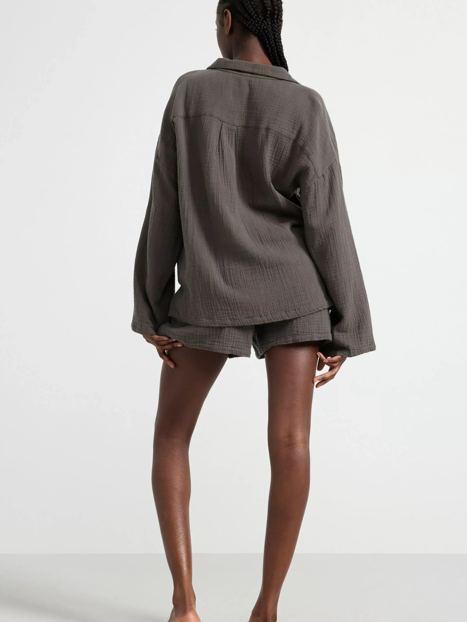 Nattplagg>Lindex Pyjamasset I Bomullsvav Dark Grey
