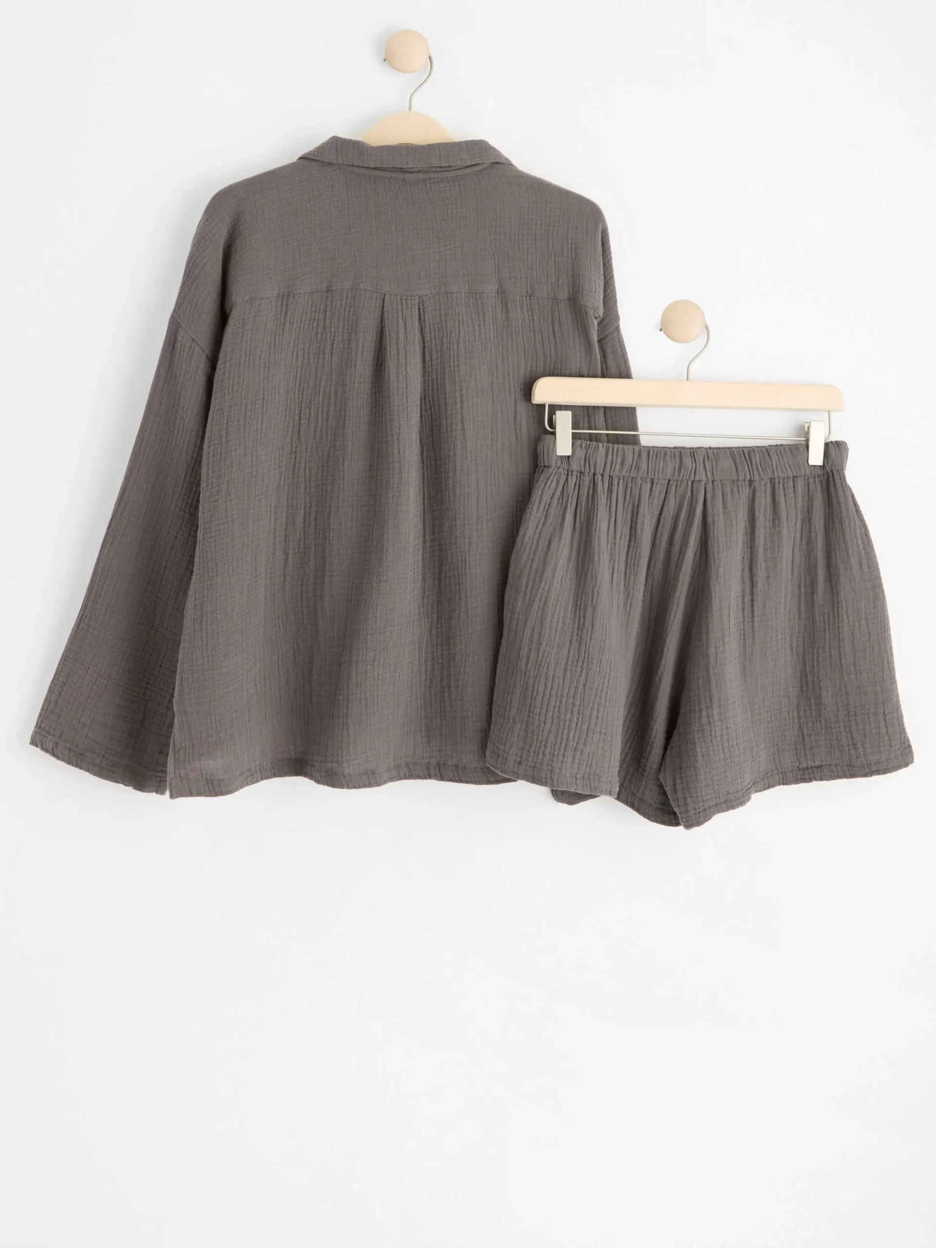 Nattplagg>Lindex Pyjamasset I Bomullsvav Dark Grey
