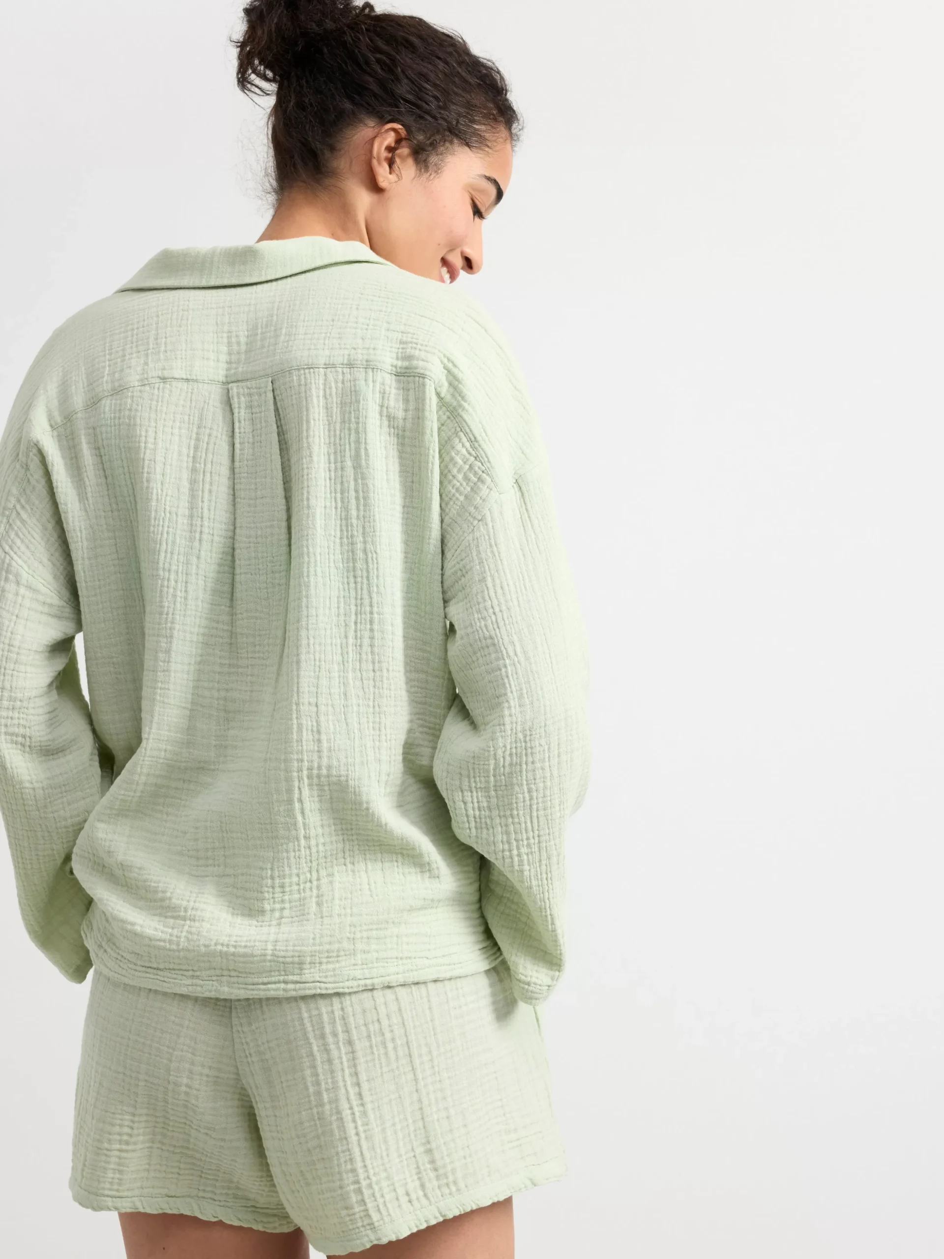 Nattplagg>Lindex Pyjamasset I Bomullsvav Light Green
