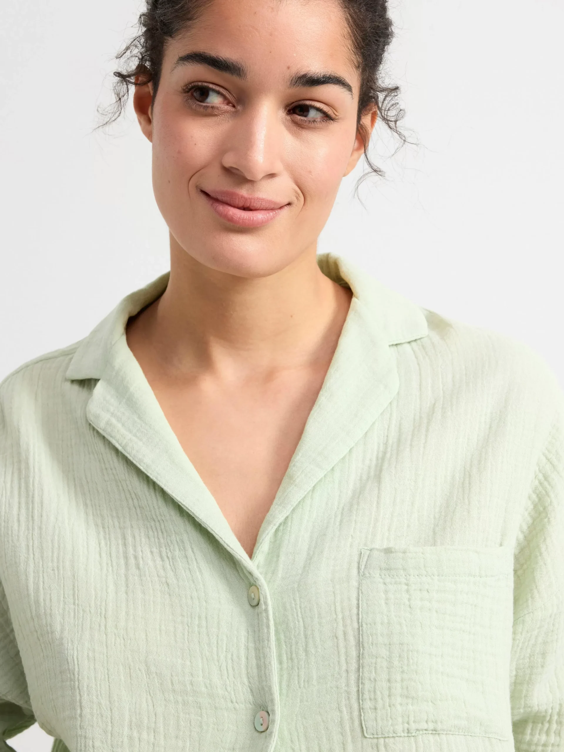 Nattplagg>Lindex Pyjamasset I Bomullsvav Light Green