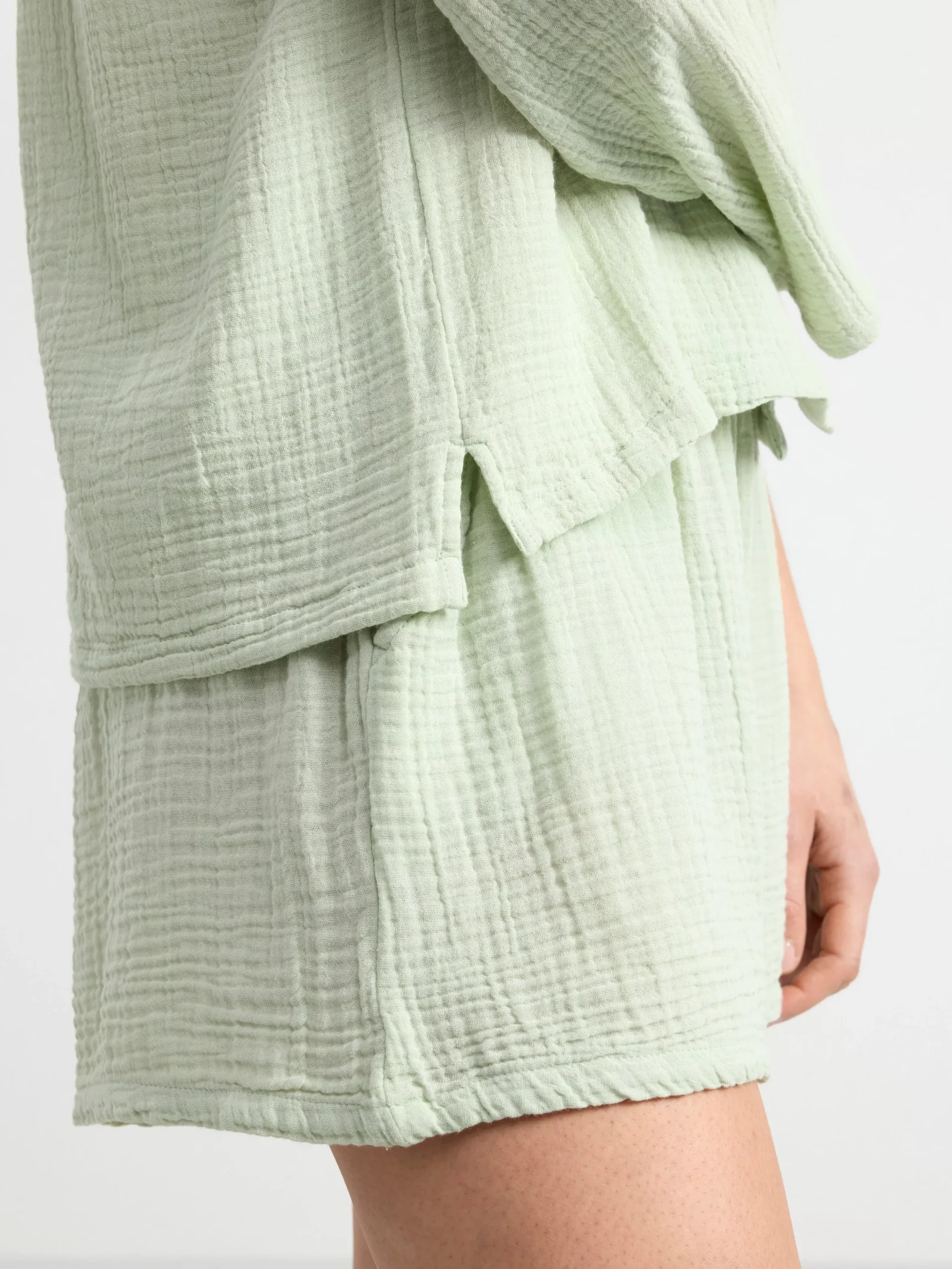 Nattplagg>Lindex Pyjamasset I Bomullsvav Light Green