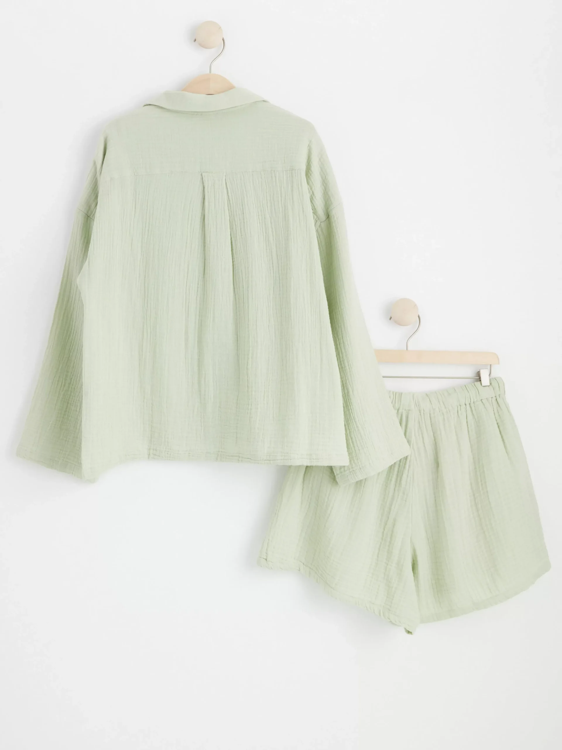 Nattplagg>Lindex Pyjamasset I Bomullsvav Light Green