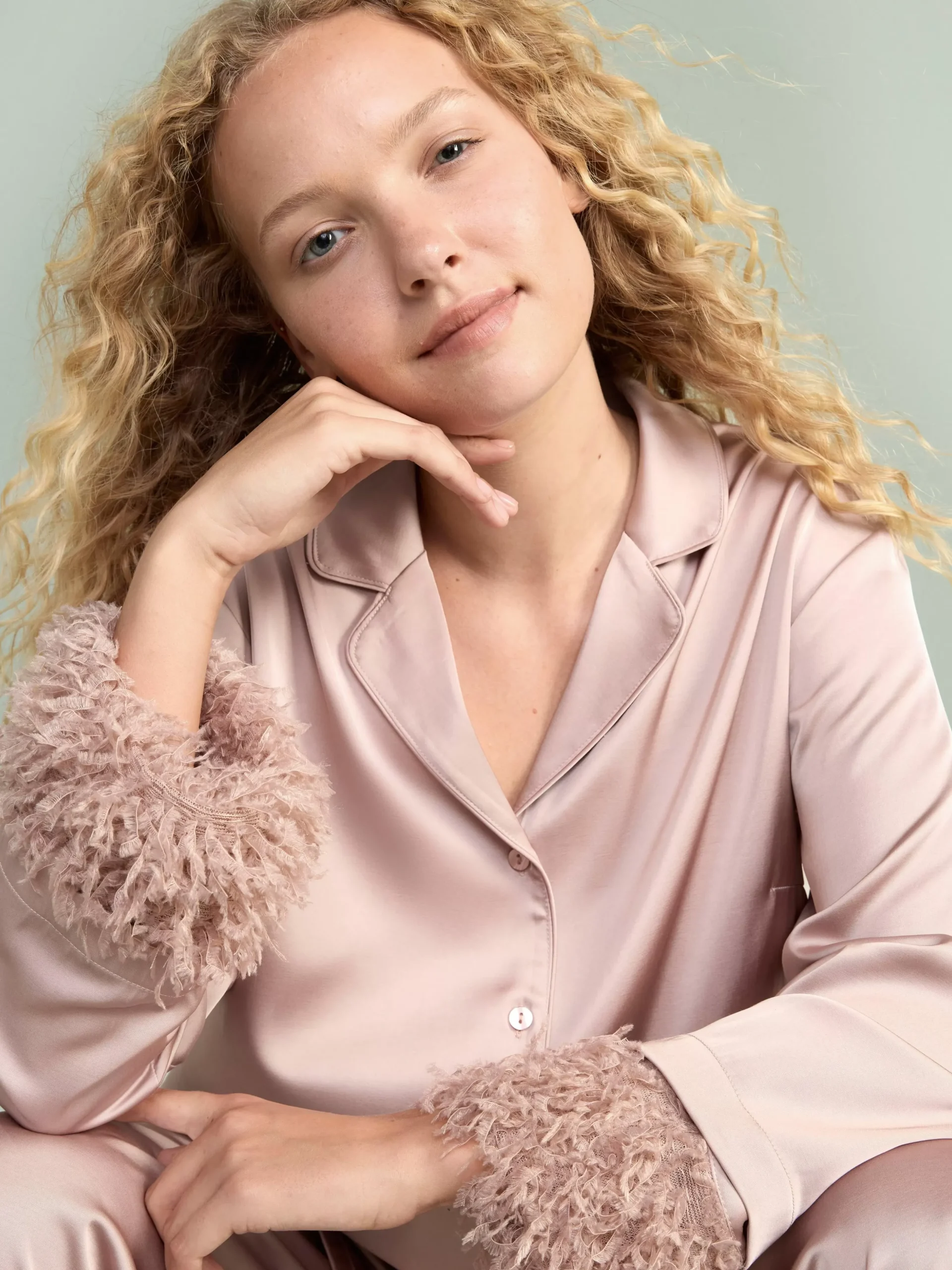 Nattplagg>Lindex Pyjamasset I Satin Med Fuskfjadrar Light Dusty Pink