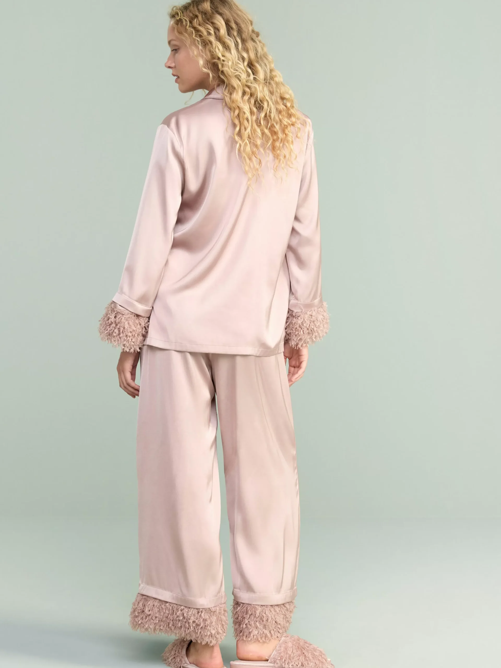 Nattplagg>Lindex Pyjamasset I Satin Med Fuskfjadrar Light Dusty Pink