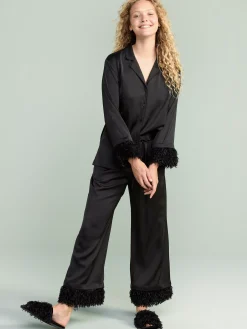 Nattplagg>Lindex Pyjamasset I Satin Med Fuskfjadrar Black