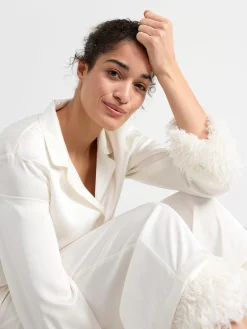 Nattplagg>Lindex Pyjamasset I Satin Med Fuskfjadrar Light White