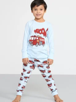 Nattplagg>Lindex Pyjamasset Med Brandbilar Light Blue