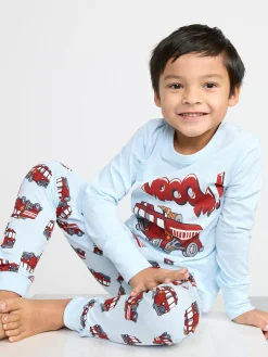 Nattplagg>Lindex Pyjamasset Med Brandbilar Light Blue