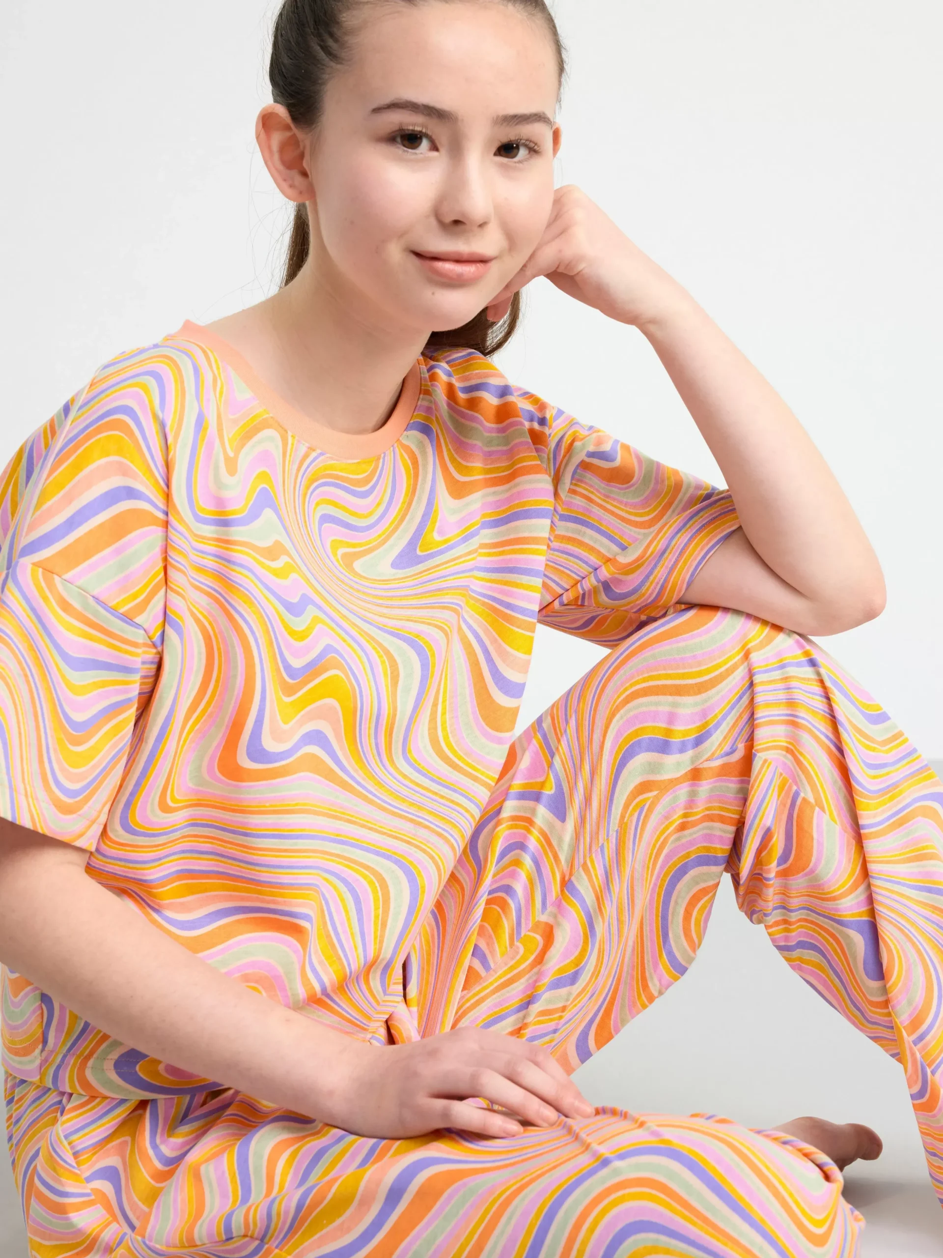 Nattplagg>Lindex Pyjamasset Med Croppad T-Shirt Och Byxa Light Coral