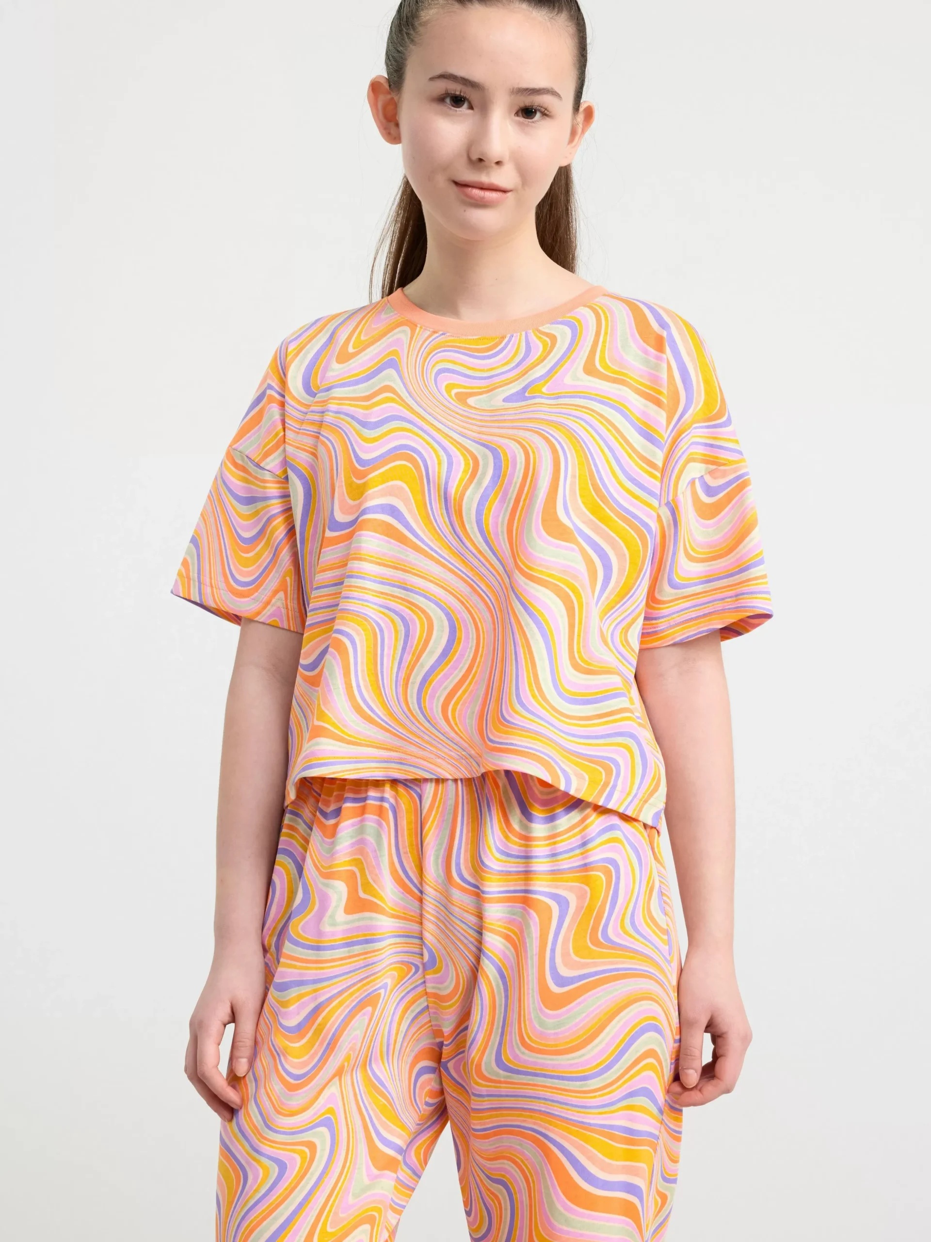 Nattplagg>Lindex Pyjamasset Med Croppad T-Shirt Och Byxa Light Coral