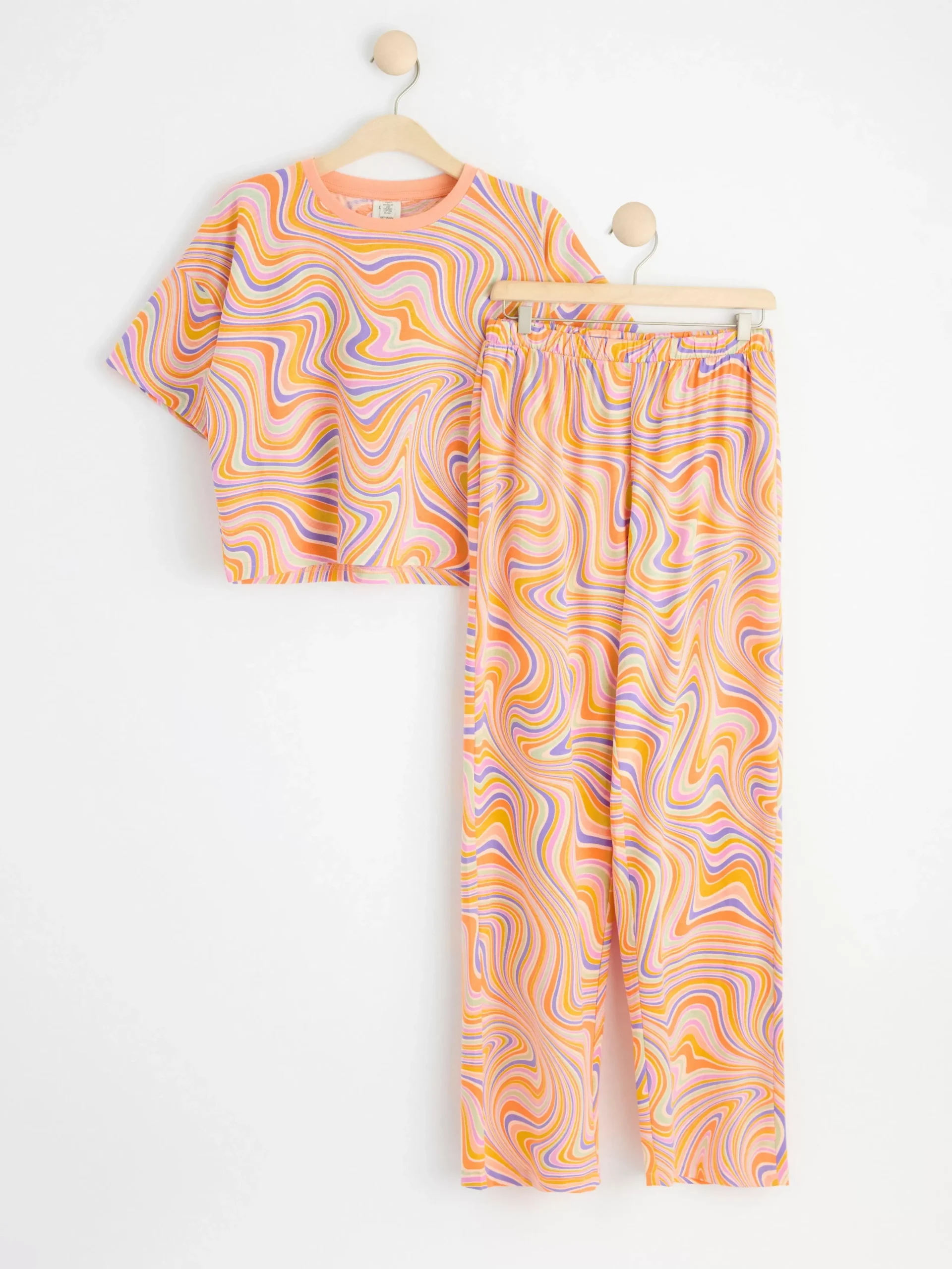 Nattplagg>Lindex Pyjamasset Med Croppad T-Shirt Och Byxa Light Coral