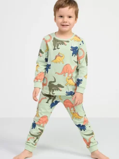 Nattplagg>Lindex Pyjamasset Med Dinosaurier Light Dusty Green
