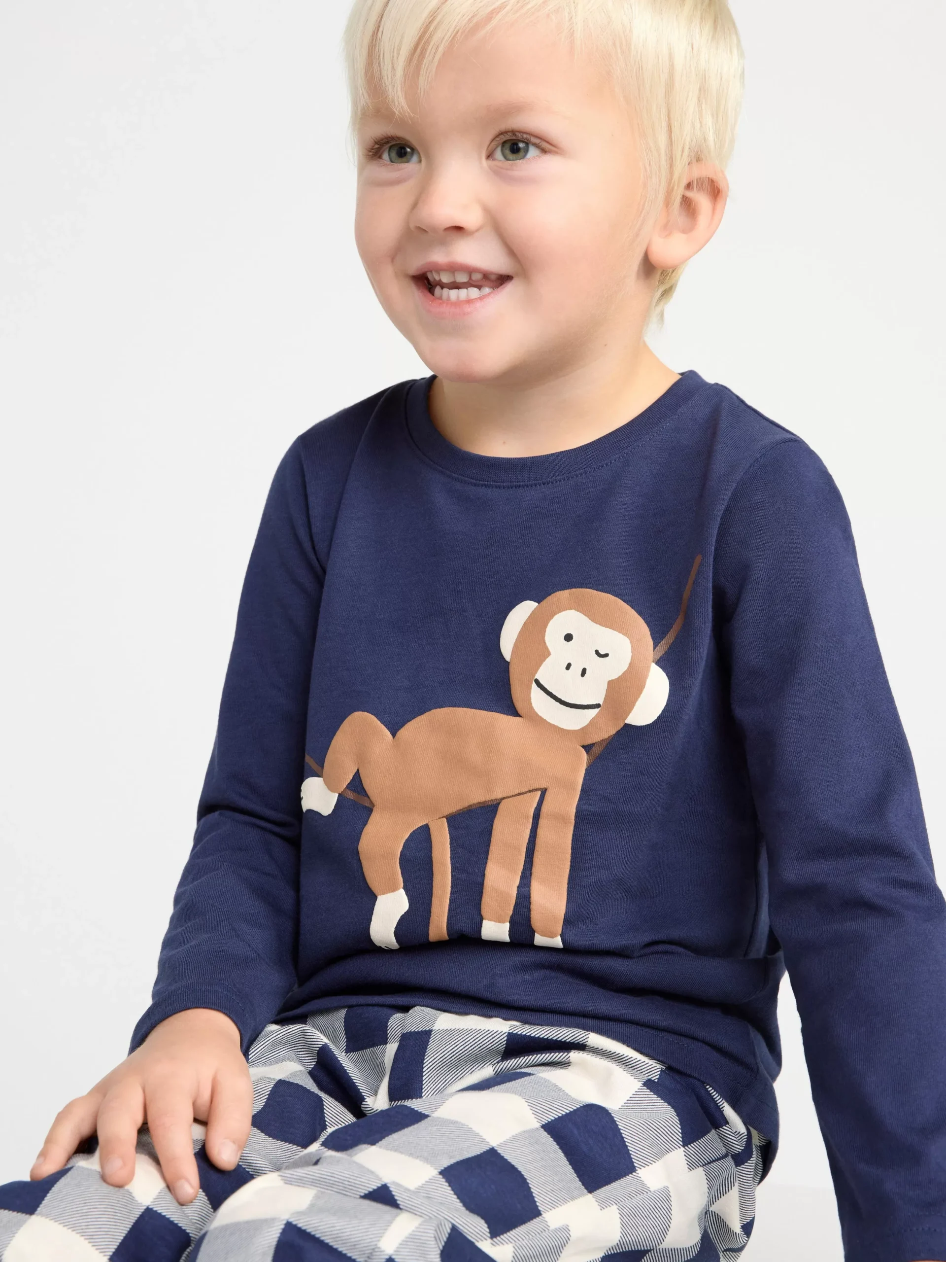 Nattplagg>Lindex Pyjamasset Med Ett Tryck Med En Apa Dark Blue