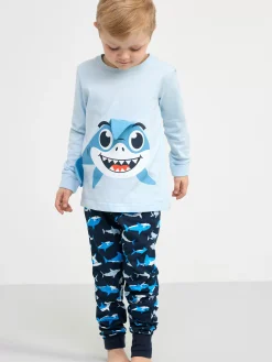 Nattplagg>Lindex Pyjamasset Med Hajar Light Blue