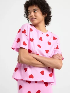 Nattplagg>Lindex Pyjamasset Med Hjartan Light Pink