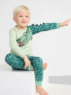 Nattplagg>Lindex Pyjamasset Med Krokodiler Light Dusty Green