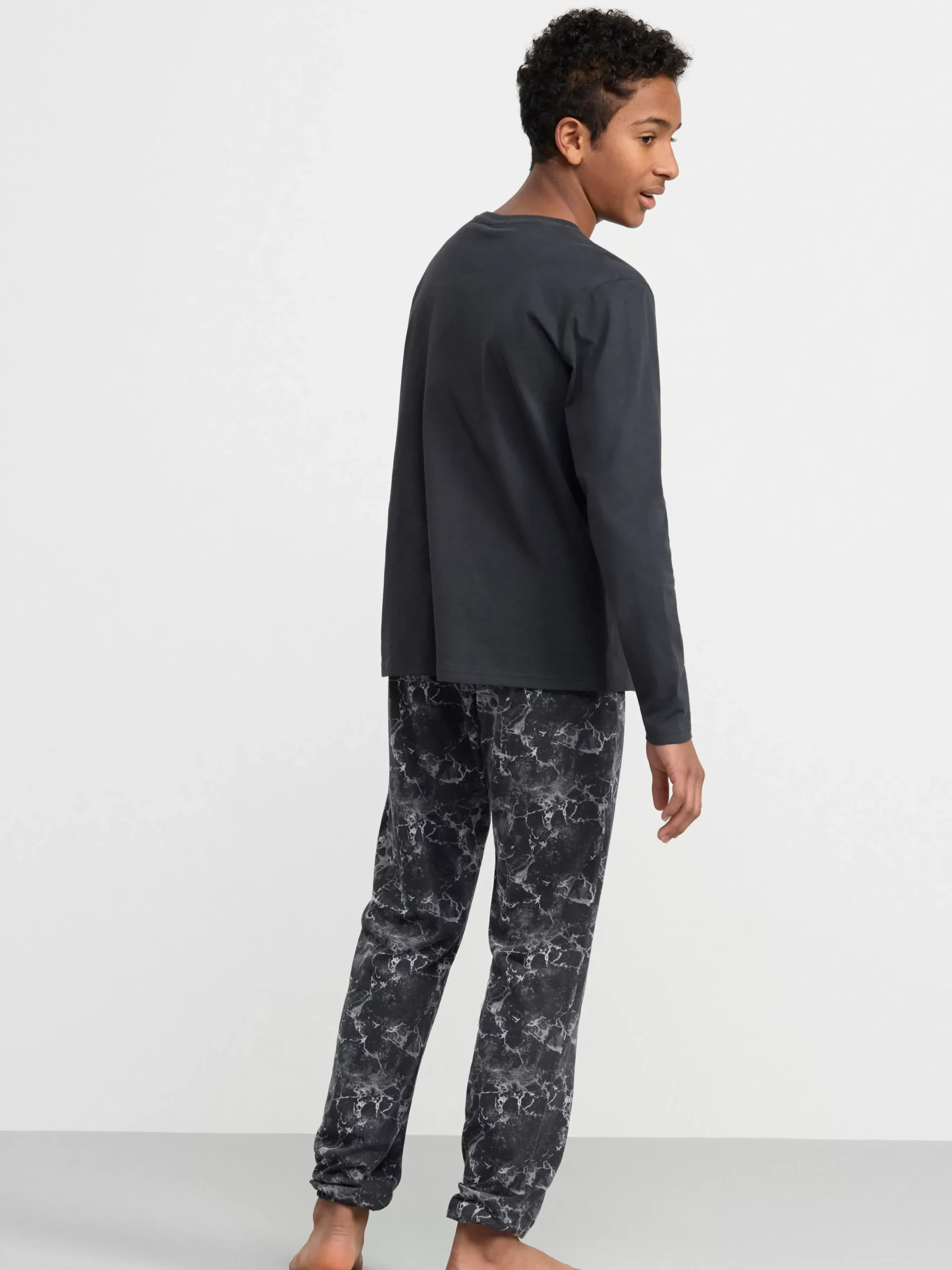 Nattplagg>Lindex Pyjamasset Med Langarmad Troja Och Byxa Offblack