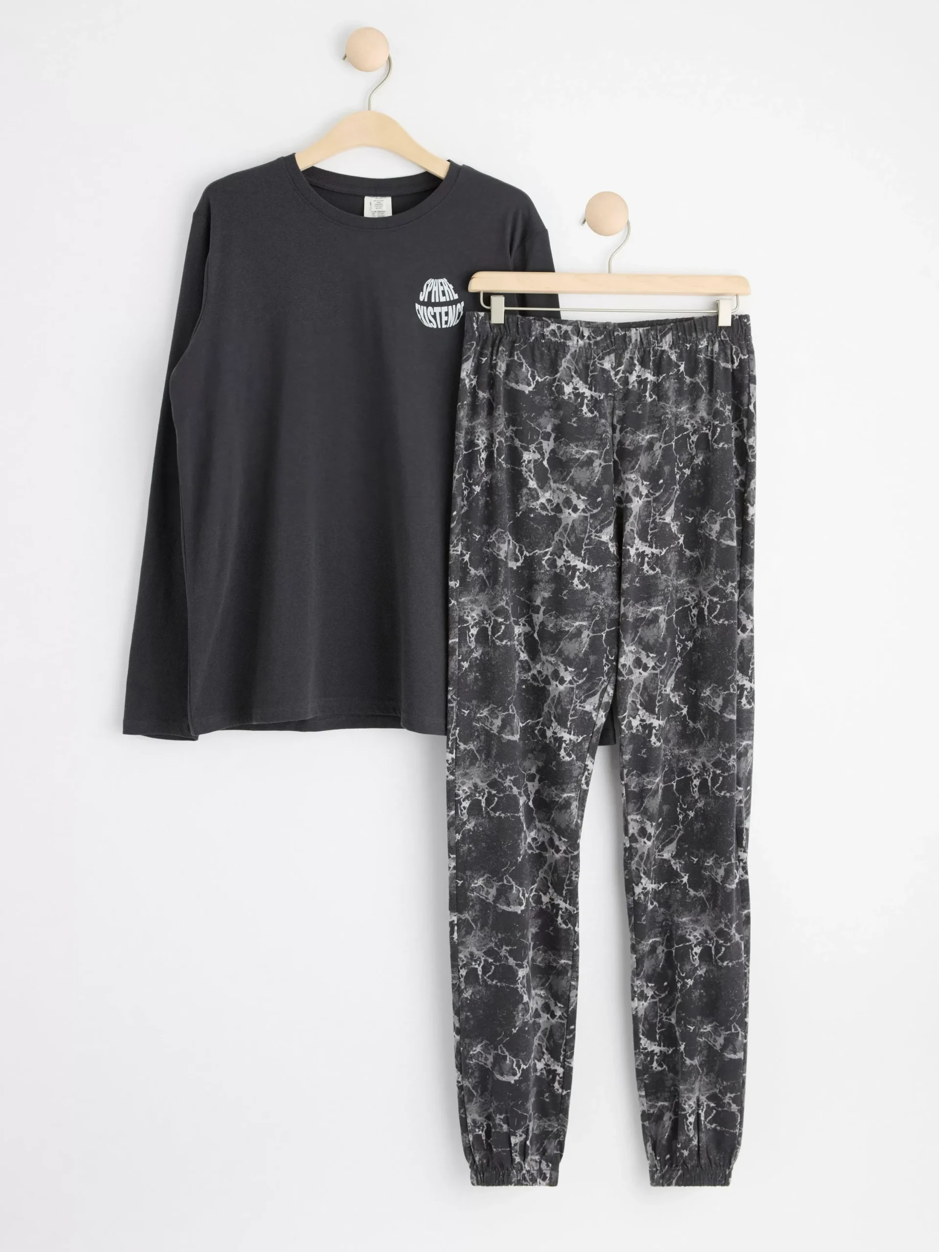 Nattplagg>Lindex Pyjamasset Med Langarmad Troja Och Byxa Offblack