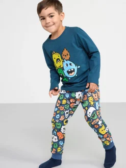 Nattplagg>Lindex Pyjamasset Med Monster Dark Dusty Blue