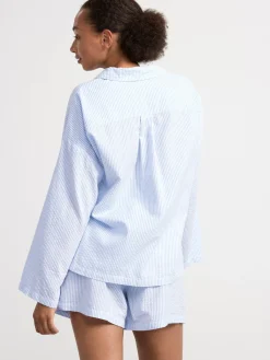 Nattplagg>Lindex Pyjamasset Med Skjorta Och Shorts I Backeboljabomull Blue