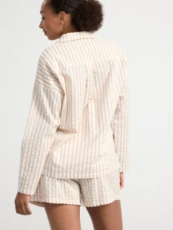 Nattplagg>Lindex Pyjamasset Med Skjorta Och Shorts I Backeboljabomull Beige
