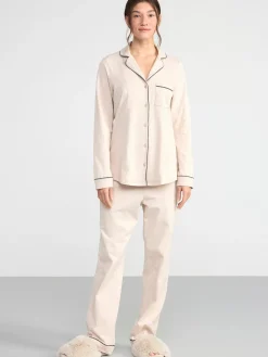 Nattplagg>Lindex Pyjamasset Med Skjorta Och Byxa. Light Beige