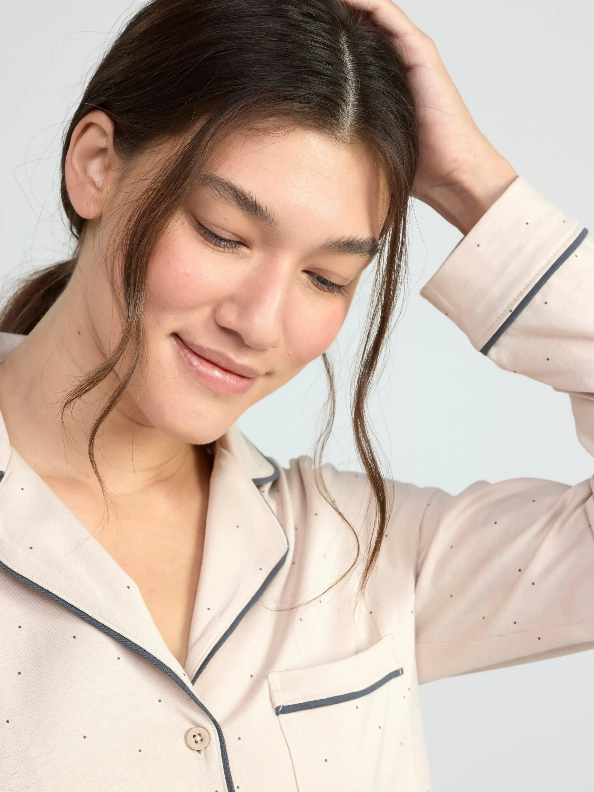 Nattplagg>Lindex Pyjamasset Med Skjorta Och Byxa. Light Beige