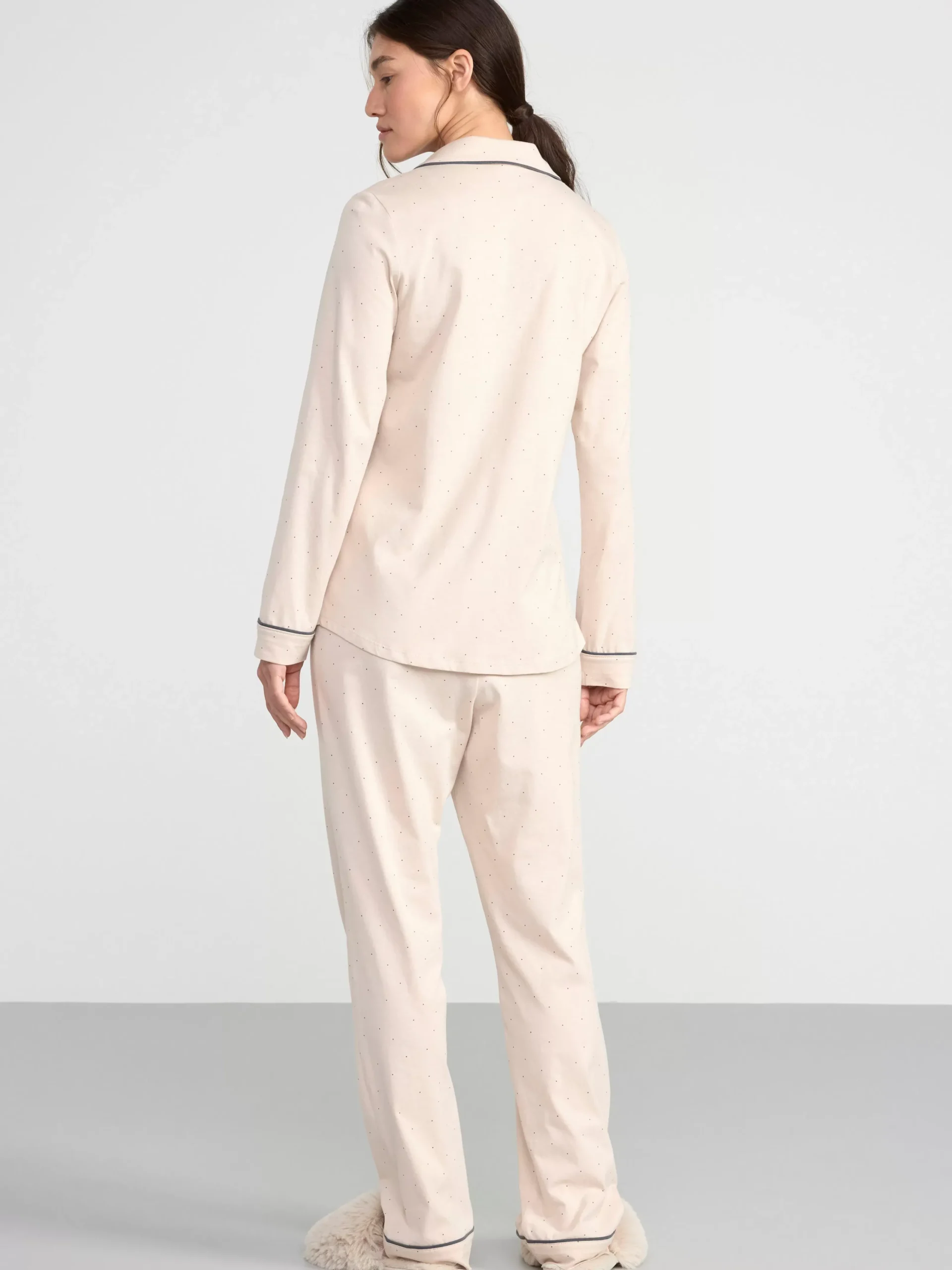Nattplagg>Lindex Pyjamasset Med Skjorta Och Byxa. Light Beige