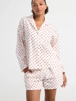 Nattplagg>Lindex Pyjamasset Med Skjorta Och Shorts I Backeboljabomull Red