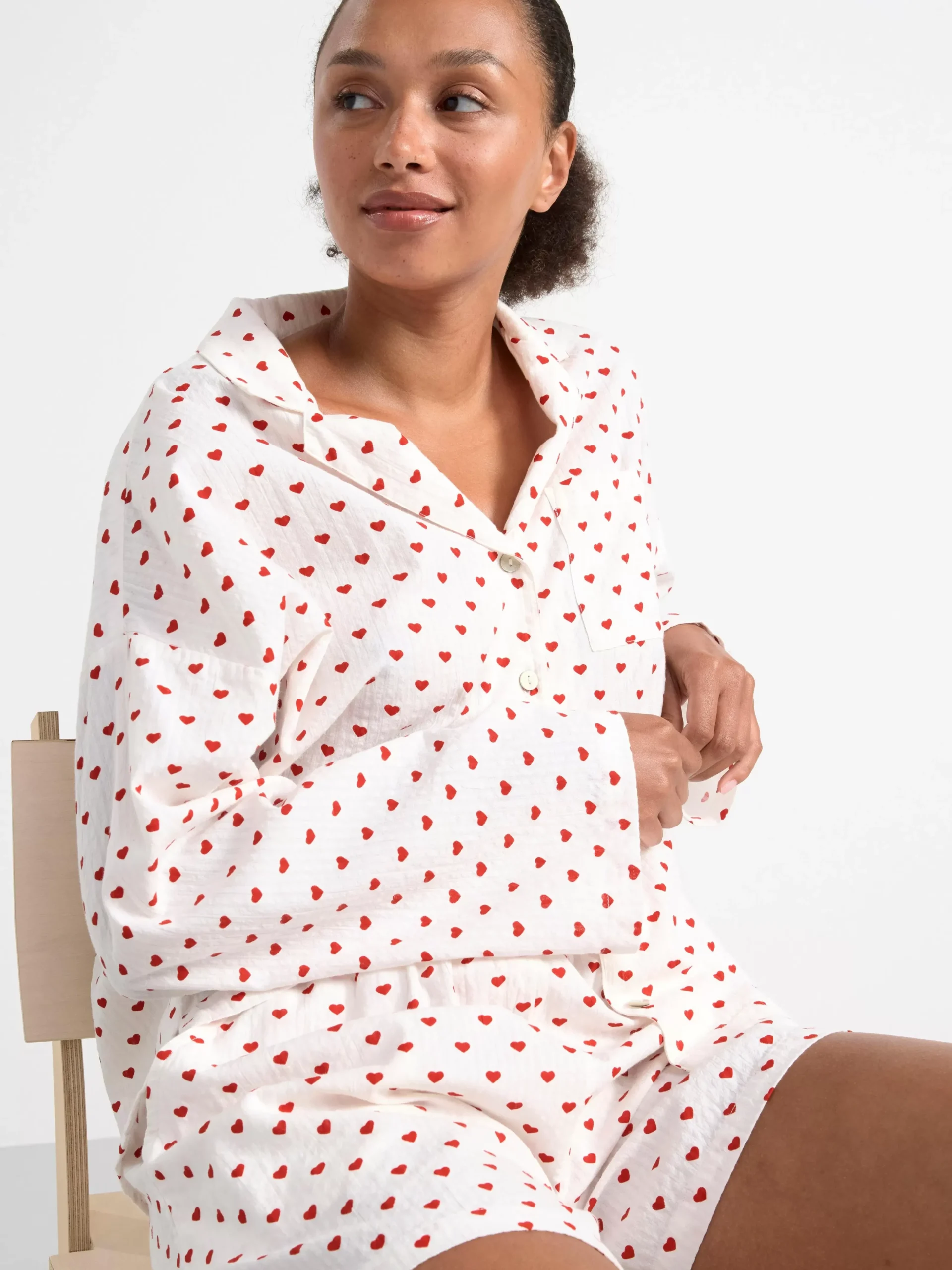 Nattplagg>Lindex Pyjamasset Med Skjorta Och Shorts I Backeboljabomull Red