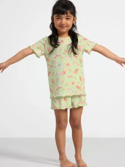 Nattplagg>Lindex Pyjamasset Med T-Shirt Och Shorts Light Dusty Green