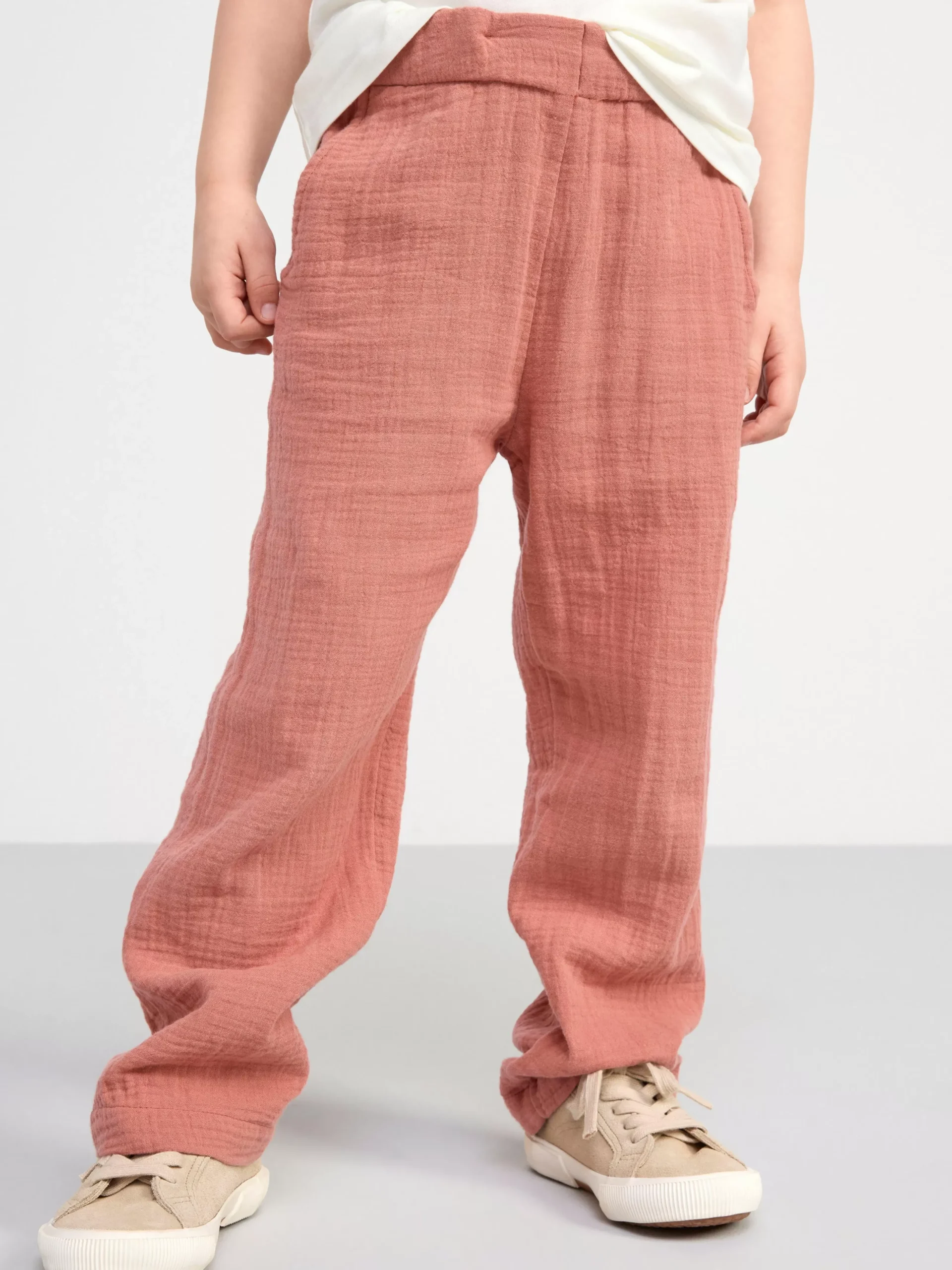 Byxor & Leggings>Lindex Rak Bomullsbyxa I Krinklad Bomull Med Normalhog Midja Dark Dusty Pink