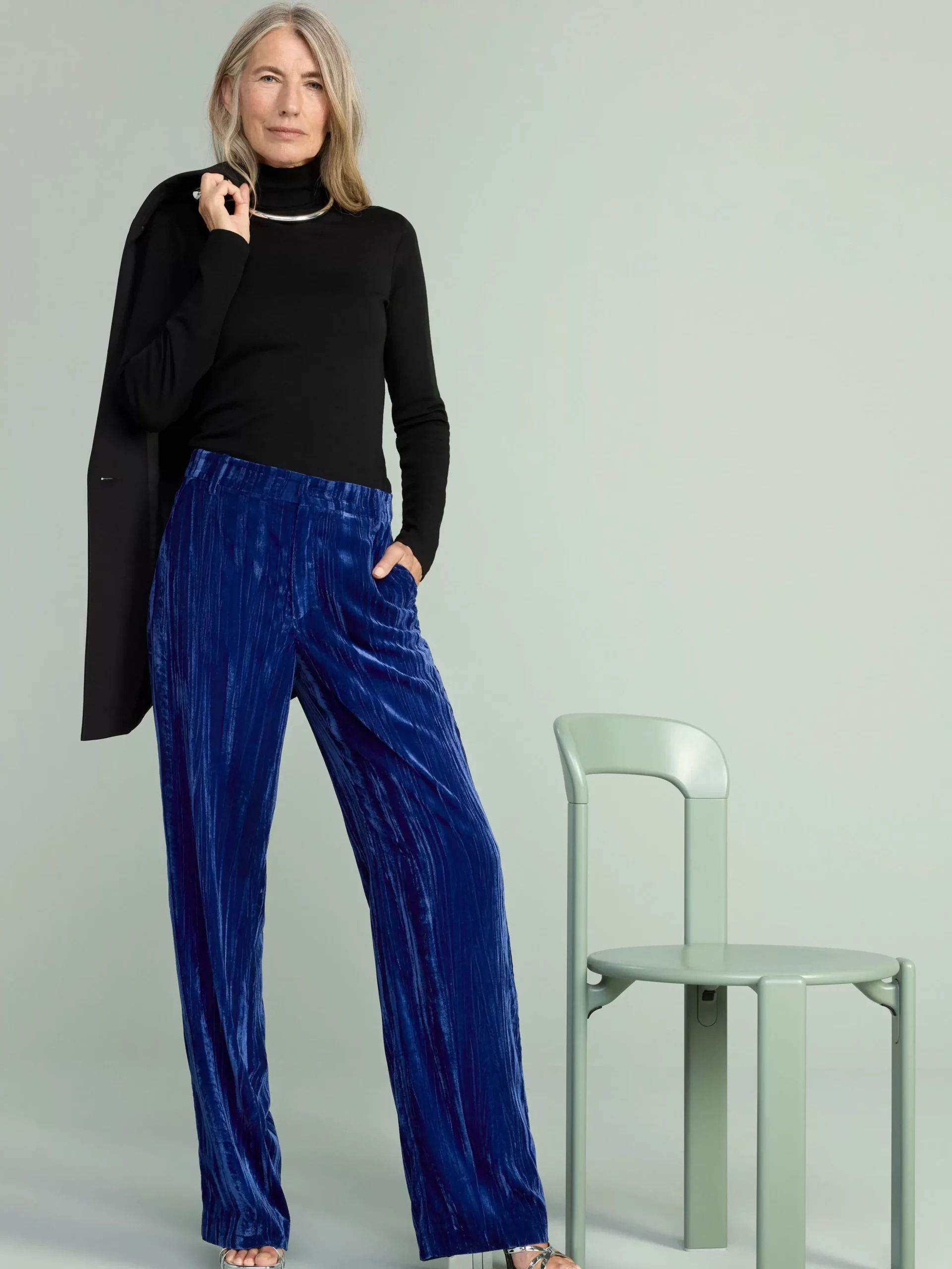 Byxor>Lindex Rak Sammetsbyxa Med Normalhog Midja Dark Blue