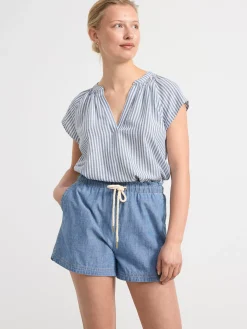 Blusar & Skjortor>Lindex Randig Blus Med Kort Arm Chambray Blue