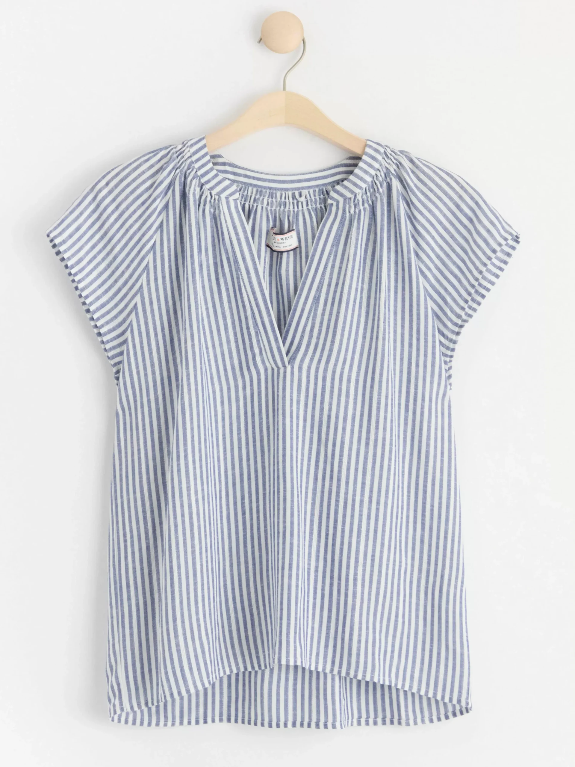 Blusar & Skjortor>Lindex Randig Blus Med Kort Arm Chambray Blue