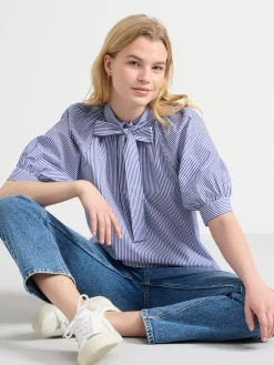 Blusar & Skjortor>Lindex Randig Blus Med Puffarm Blue