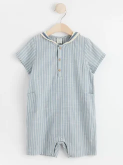 Jumpsuits & Onesies>Lindex Randig Bomullsromper Med Sjomanskrage Dusty Blue