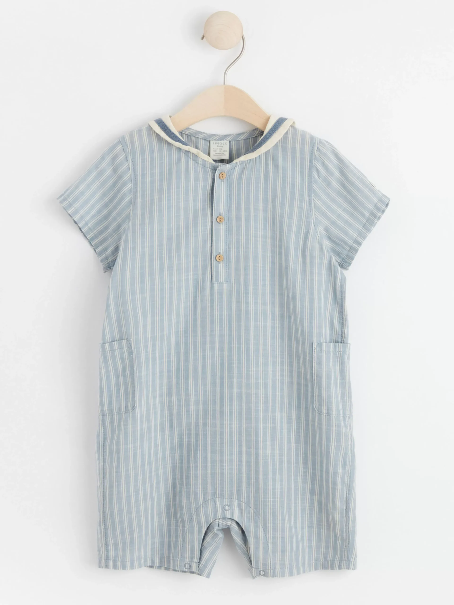Jumpsuits & Onesies>Lindex Randig Bomullsromper Med Sjomanskrage Dusty Blue