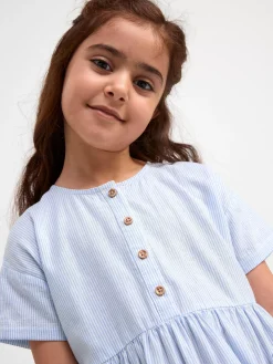 Klänningar>Lindex Randig Klanning Med Kort Arm Light Dusty White