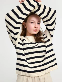 Tröjor & Cardigans>Lindex Randig Ribbstickad Troja Light Dusty White